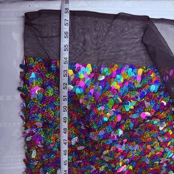 Holographic Teardrop Sequin Fabric Panel 54” x 40” Black Mesh Backdrop - Picture 7 of 7